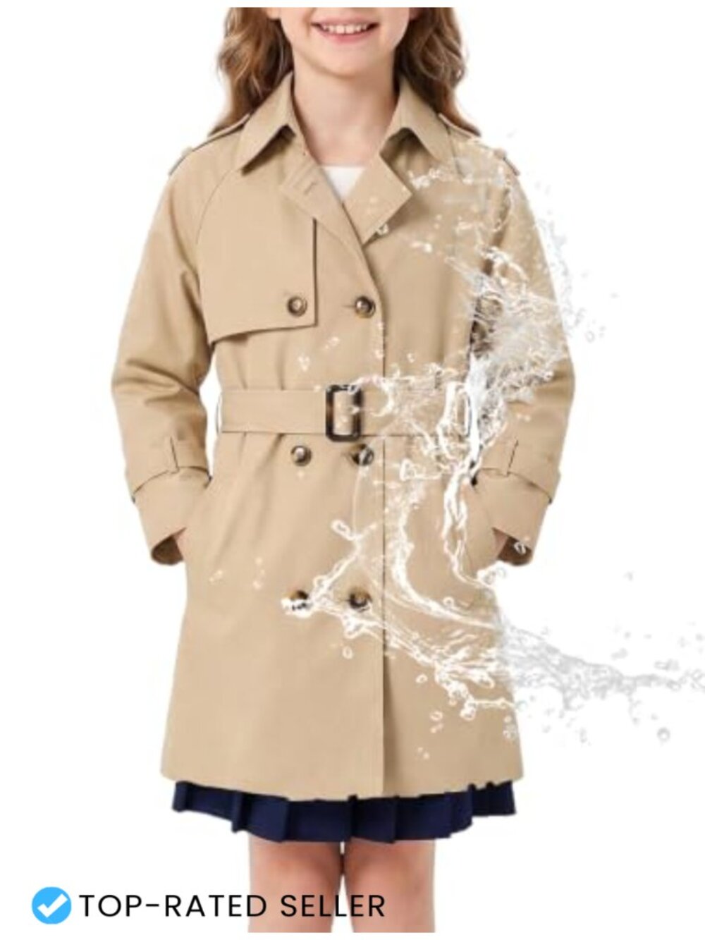 Girls Waterproof Trench Coat Double Breasted Rain Jacket Cotton Blend